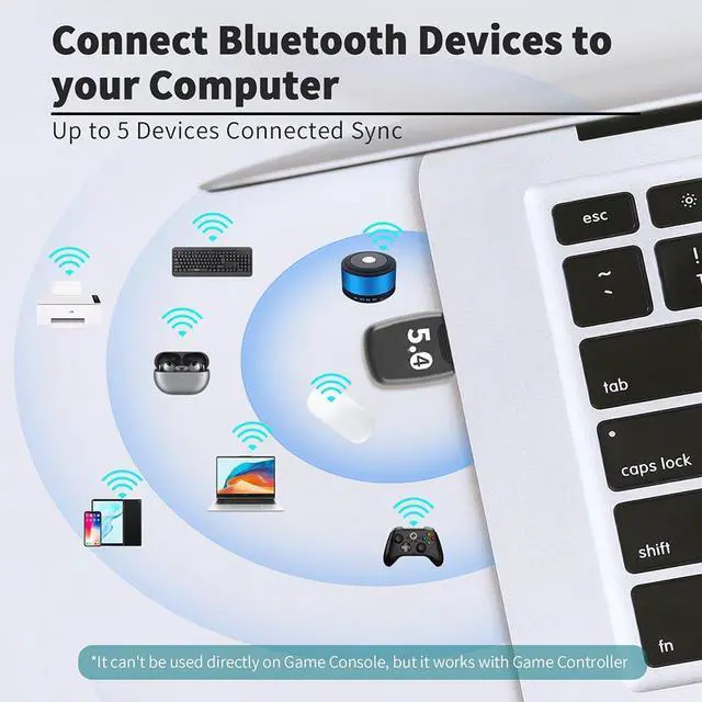 Alt view image 4 of 7 - Hitoor Latest Bluetooth 5.4 USB Adapter for PC Laptop, 20M Range Wireless Transmitter Dongle Bluetooth Adapter for Computer Desktop Windows 11/10/8.1, Pair w/Headset Headphones Speaker Keyboard Mouse