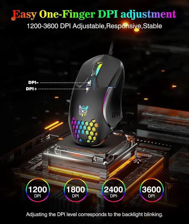 Alt view image 2 of 7 - Hitoor USB Wired PC Gaming Mouse, with High Precision Sensor, RGB Backlit, Adjustable DPI, 7 Buttons Programmable, Ergonomic Gaming Mice for Office & Gaming on Windows/Mac/Linux/Chrome-Black