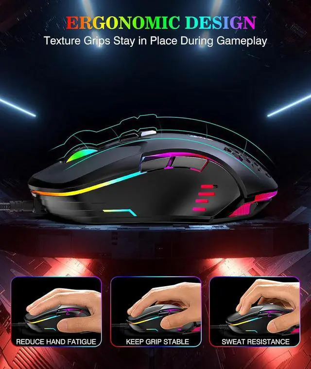 Alt view image 5 of 7 - Hitoor USB Wired PC Gaming Mouse, with High Precision Sensor, RGB Backlit, Adjustable DPI, 7 Buttons Programmable, Ergonomic Gaming Mice for Office & Gaming on Windows/Mac/Linux/Chrome-Black