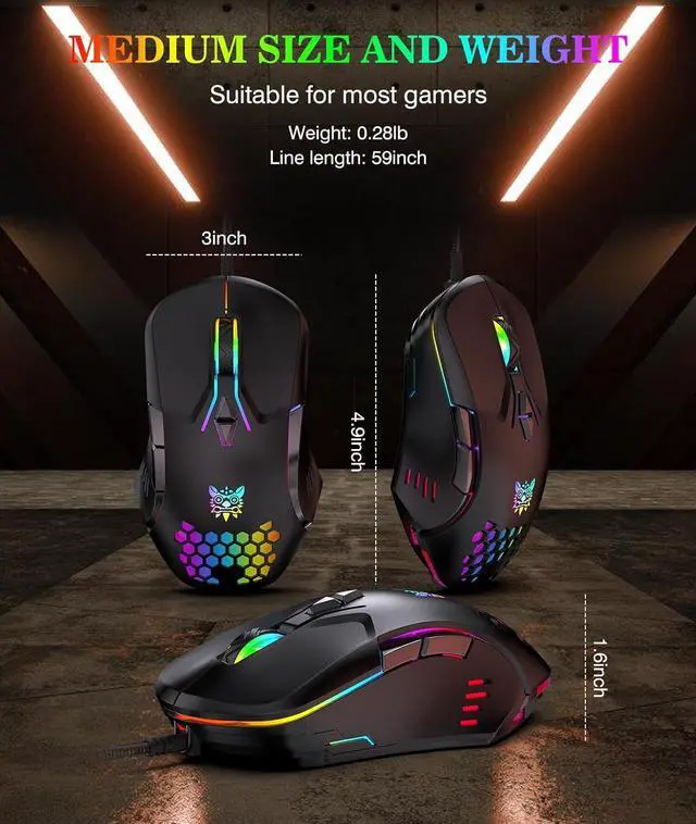 Alt view image 7 of 7 - Hitoor USB Wired PC Gaming Mouse, with High Precision Sensor, RGB Backlit, Adjustable DPI, 7 Buttons Programmable, Ergonomic Gaming Mice for Office & Gaming on Windows/Mac/Linux/Chrome-Black