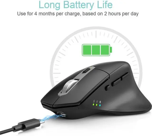 Alt view image 5 of 7 - Hitoor Multi-Device Wireless Bluetooth Mouse with Nano USB-A, USB-C Receiver Ergonomic Right Hand Silent Clicking Rechargeable Mouse for Computer Desktop PC Laptop Mac iPad and Windows 11/10 iPad OS