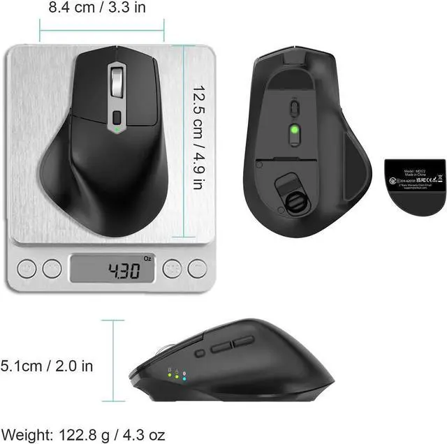 Alt view image 6 of 7 - Hitoor Multi-Device Wireless Bluetooth Mouse with Nano USB-A, USB-C Receiver Ergonomic Right Hand Silent Clicking Rechargeable Mouse for Computer Desktop PC Laptop Mac iPad and Windows 11/10 iPad OS