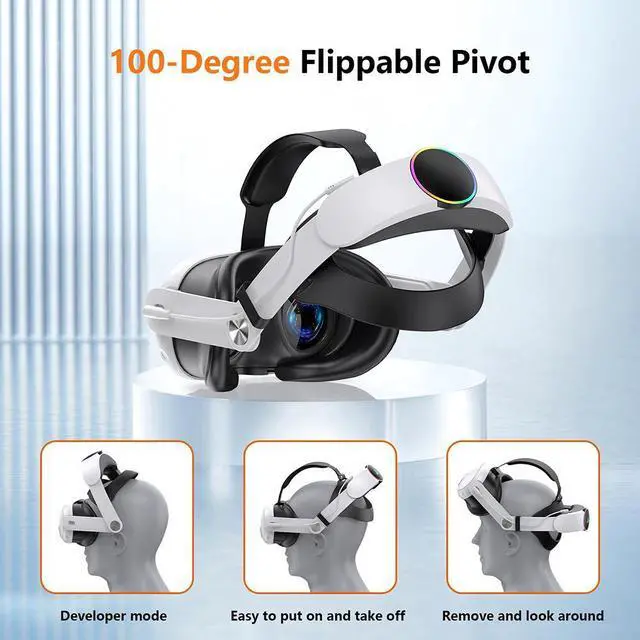 Alt view image 5 of 7 - Hitoor RGB VR Headset for O-cu-lus/Me-ta Quest 3/3S Head Strap with 10000mAh Battery, Rechargeable Elite Strap Extend 4-6H Playtime and Adjustable for VR Headset Compatible with Quest 3/3S Accessories