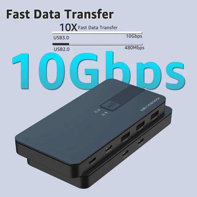 Alt view image 4 of 7 - Hitoor USB C Switch 2 Computers Share 4 USB A & USB C Devices, 10 Gbps USB 3.2 Switch Hub Selector for PC Laptop Keyboard Mouse Printer Scanner One Key Switch Compatible with Windows, Mac, Linux