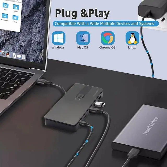Alt view image 6 of 7 - Hitoor USB C Switch 2 Computers Share 4 USB A & USB C Devices, 10 Gbps USB 3.2 Switch Hub Selector for PC Laptop Keyboard Mouse Printer Scanner One Key Switch Compatible with Windows, Mac, Linux
