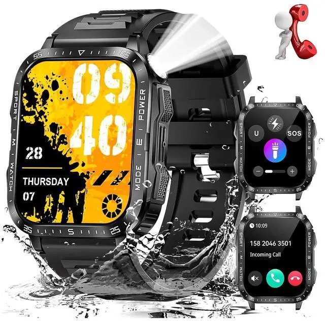 Main image of Hitoor Military Smart Watch for Men with LED Flashlight Watch 2.0'' Big Screen Tactical Smartwatch 430mAh Big Battery Fitness Tracker with Heart Rate Sleep Monitor Make Calls for IOS Android Phones