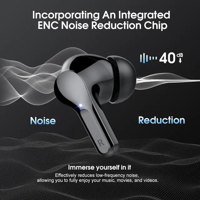 Alt view image 3 of 7 - Hitoor Wireless Earbuds, Bluetooth 5.3 Headphones HiFi Stereo, Bluetooth Earbuds with ENC Noise Cancelling Mic, IP7 Waterproof in Ear Earphones, 48H, LED Display Ear buds for Pad Workout Sports, Black