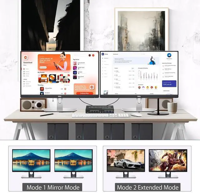 Alt view image 4 of 7 - Hitoor USB 3.0 KVM Switch HDMI Dual Monitors 4 Computers, 4K@60Hz HDMI Dual Monitor Switch for 4 PCs with Audio Output and 3 USB 3.0 Ports, 4 Port HDMI KVM Switch 4 PC 2 Monitors, with EDID Emulators