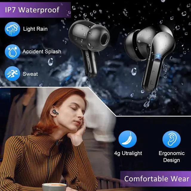Alt view image 6 of 7 - Hitoor Wireless Earbuds, Bluetooth 5.3 Headphones In Ear Earphones 4 ENC Noise Cancelling Mic Headphones with HIFI Stereo, 40H Playtime, Type-C Charging Case, IP7 Waterproof Running Ear buds Headphone