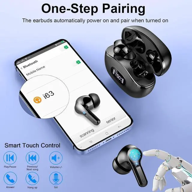 Alt view image 7 of 7 - Hitoor Wireless Earbuds, Bluetooth 5.3 Headphones In Ear Earphones 4 ENC Noise Cancelling Mic Headphones with HIFI Stereo, 40H Playtime, Type-C Charging Case, IP7 Waterproof Running Ear buds Headphone