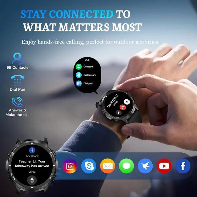 Alt view image 5 of 7 - Hitoor Smart Watch for Men- Bluetooth Call, Military Smartwatch Waterproof Fitness Sleep Tracker Watch with/Heart Rate/Blood Pressure Monitor/110 Sports Modes, Smart Watch for IOS Android Phones
