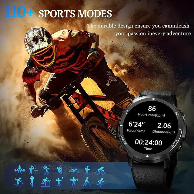 Alt view image 3 of 7 - Hitoor Smart Watch for Men- Bluetooth Call, Military Smartwatch Waterproof Fitness Sleep Tracker Watch with/Heart Rate/Blood Pressure Monitor/110 Sports Modes, Smart Watch for IOS Android Phones