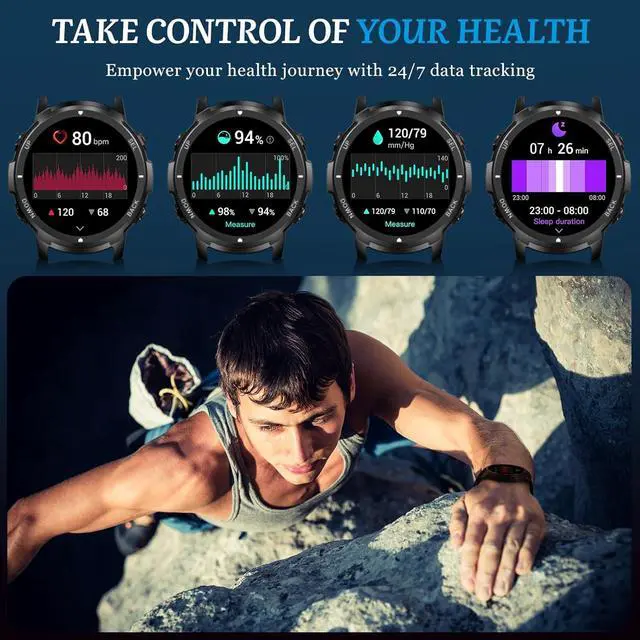Alt view image 4 of 7 - Hitoor Smart Watch for Men- Bluetooth Call, Military Smartwatch Waterproof Fitness Sleep Tracker Watch with/Heart Rate/Blood Pressure Monitor/110 Sports Modes, Smart Watch for IOS Android Phones