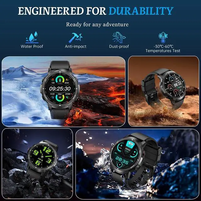 Alt view image 2 of 7 - Hitoor Smart Watch for Men- Bluetooth Call, Military Smartwatch Waterproof Fitness Sleep Tracker Watch with/Heart Rate/Blood Pressure Monitor/110 Sports Modes, Smart Watch for IOS Android Phones