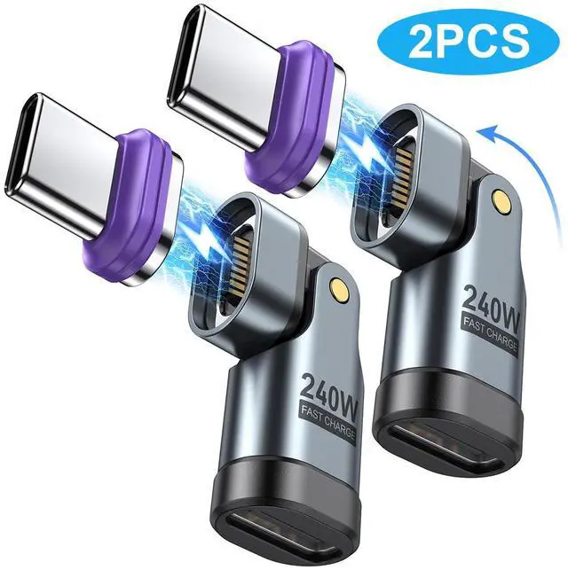 Main image of Hitoor PD 240W 16PIN USB C Magnetic Adapter (2Pack)/USB C 90 Degree Adapter/Right Angle C Adapter/C to C Adapter for i-Phone 16/15 Series, Ma-Book Pro/1Pad Series, Galaxy, G-oo-gle Pixel etc..