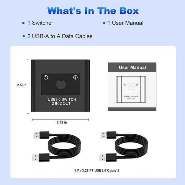 Alt view image 7 of 7 - Hitoor USB 3.0 Switch, USB 3.0 Switcher 2 in 2 Out, USB 3.0 Switch Selector, USB Switcher for 2 Computers Sharing 2 Devices for Printer, Keyboard, Scanner, Mouse, Compatible with Mac/Linux/Windows