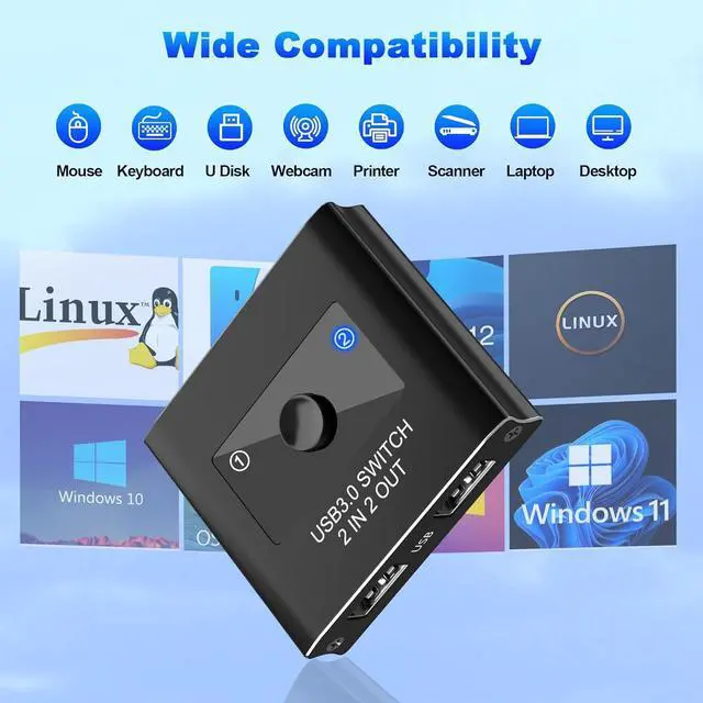 Alt view image 6 of 7 - Hitoor USB 3.0 Switch, USB 3.0 Switcher 2 in 2 Out, USB 3.0 Switch Selector, USB Switcher for 2 Computers Sharing 2 Devices for Printer, Keyboard, Scanner, Mouse, Compatible with Mac/Linux/Windows