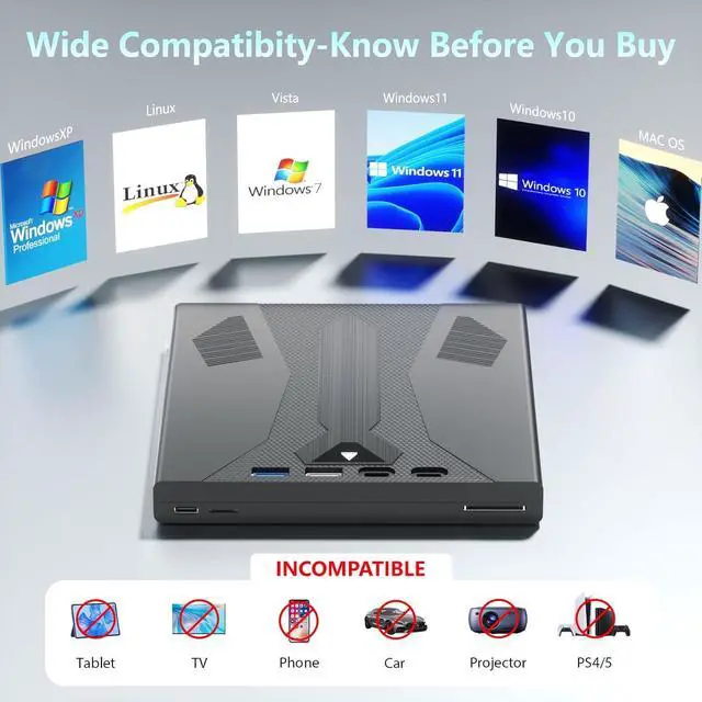 Alt view image 5 of 7 - Hitoor [7 in 1] External Blu Ray Drive, Support 100G Disc USB 3.0 and Type-C Blu Ray Burner Portable Blu Ray DVD/CD/BD Player, 3D Optical Bluray DVD Drive Compatible with Laptop Desktop Windows MacOS