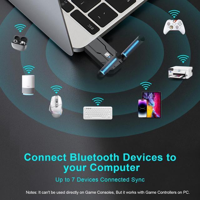Alt view image 3 of 7 - Hitoor USB Bluetooth 5.4 Adapter for PC Laptop, Long Range 492FT/150M Wireless Dongle Adaptor for Windows 11 10 8.1 7 Desktop, Plug and Play Bluetooth Mouse Keyboard Headphones Speaker Game Controller