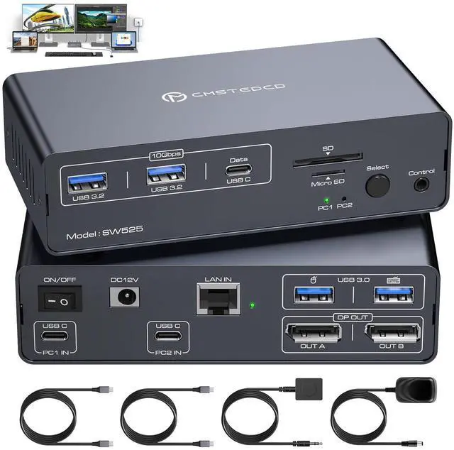 Main image of Hitoor 4K@120Hz USB C Docking Station with KVM Switch 2 Monitors 2 Computers Displayport USB 3.2 KVM Switches Dual Monitor for Dual Laptops Share a 1G Ethernet and SD/microSD Card Slots, Wired Remote