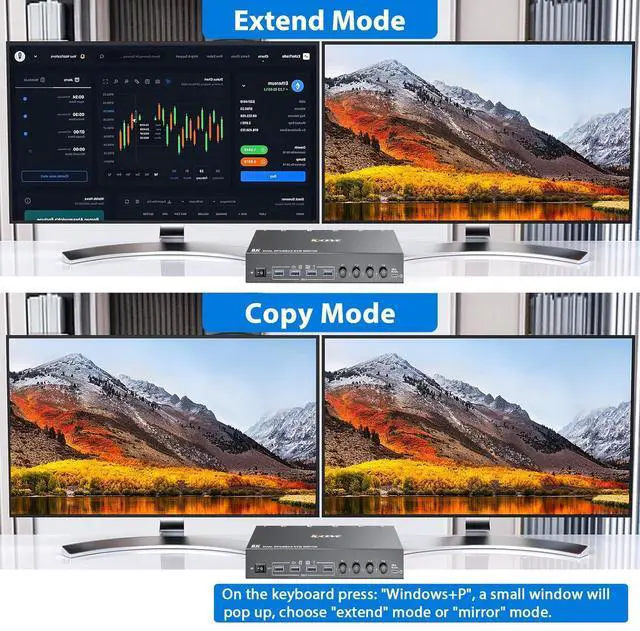 Alt view image 5 of 7 - Hitoor KVM Switch 2 Monitors 4 Computers, USB 3.0 DisplayPort + HDMI Dual Monitor KVM Switch, Supports 8K@30Hz, 4K144Hz for 4 Computers that Share 2 Monitors and 4 USB 3.0 Device, with Wired Remote