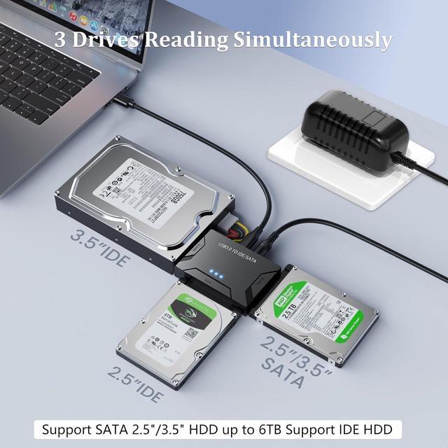 Alt view image 2 of 7 - Hitoor USB 3.0 to IDE/SATA Adapter | Universal External Hard Drive Reader & Data Recovery Converter for 2.5"/3.5" HDD/SSD | One Touch Backup Function | with 12V/2A Power Supply & Multi-Drive Support