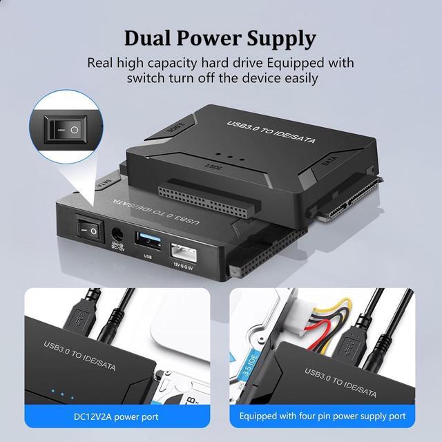 Alt view image 5 of 7 - Hitoor USB 3.0 to IDE/SATA Adapter | Universal External Hard Drive Reader & Data Recovery Converter for 2.5"/3.5" HDD/SSD | One Touch Backup Function | with 12V/2A Power Supply & Multi-Drive Support