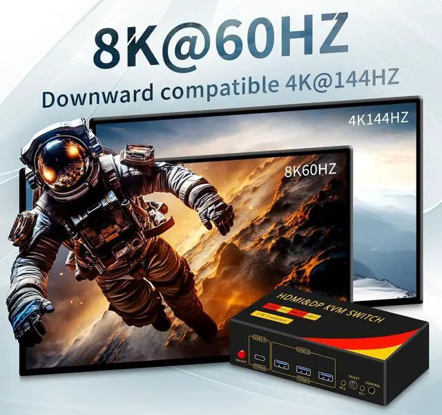 Alt view image 5 of 7 - Hitoor 2*Displayport + 1*HDMI KVM Switches 3 Monitors 2 Computers, 8K@60HZ Triple Monitor KVM Switch for 2 PC share 3 Monitors and 4 USB Devices, Support Extended and Copy Mode, with Wired Remote