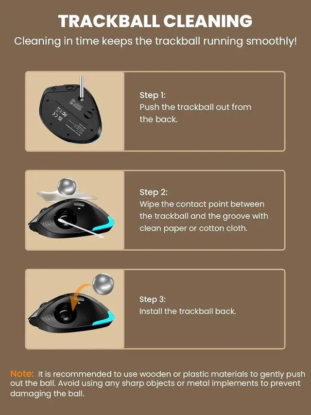 Alt view image 7 of 7 - Hitoor Wireless Trackball Mouse, Ergonomic Bluetooth Rechargeable Computer Mouse, Backlit Rollerball Thumb Laptop mice with 5 Level DPI, Adjustable Angle, 3 Devices Connection for PC, Mac, Windows