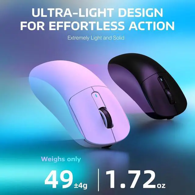 Alt view image 3 of 7 - Hitoor Wireless Gaming Mouse, 49g Ergonomic Computer Mouse, Triple Modes PAW3395 26K DPI Optical Sensor, 200h Battery Life, Programmable Buttons, Gaming Accessories for PC/Laptop/Mac (White)