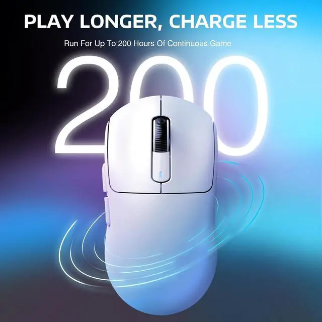Alt view image 6 of 7 - Hitoor Wireless Gaming Mouse, 49g Ergonomic Computer Mouse, Triple Modes PAW3395 26K DPI Optical Sensor, 200h Battery Life, Programmable Buttons, Gaming Accessories for PC/Laptop/Mac (White)