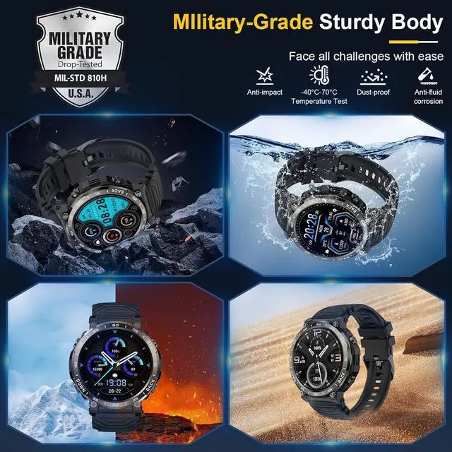 Alt view image 5 of 6 - Hitoor Smart Watches for Men-Bluetooth Call, 1.52" Military Smart Watch for Android iPhone, Waterproof Fitness Tracker Watch with Sleep Tracker, 118 Sports Modes, GPS Pedometer/Step Counter Smartwatch