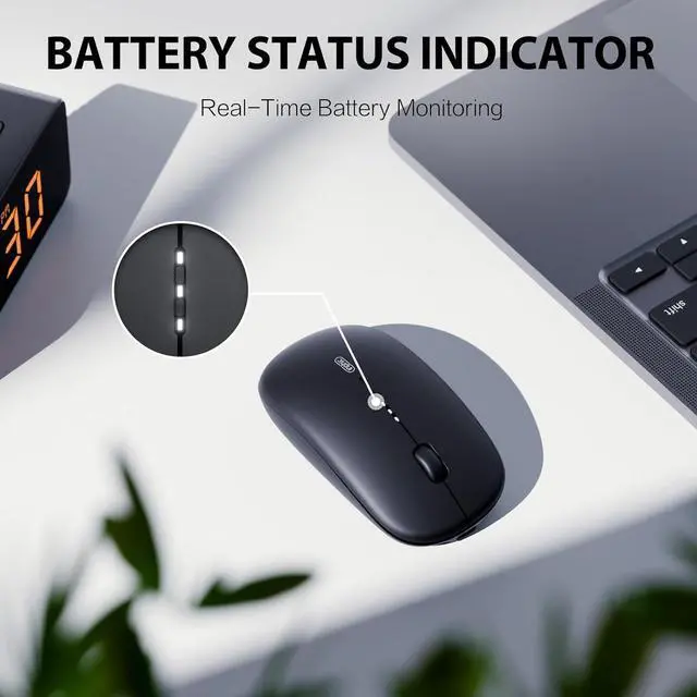 Alt view image 4 of 7 - Hitoor [Upgraded] Wireless Mouse Bluetooth, 80g Tri-Mode (Bluetooth 5.0/4.0+ USB 2.4G RF) Computer Wireless Mouse, Visible Battery Leval, Type-C Charging, for Windows/PC/Mac/Tablet/Laptop - Black