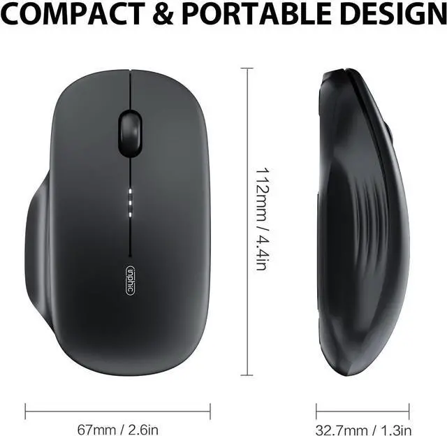 Alt view image 6 of 7 - Hitoor [Upgraded] Wireless Mouse Bluetooth, 80g Tri-Mode (Bluetooth 5.0/4.0+ USB 2.4G RF) Computer Wireless Mouse, Visible Battery Leval, Type-C Charging, for Windows/PC/Mac/Tablet/Laptop - Black