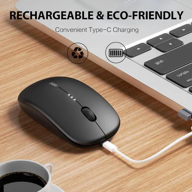 Alt view image 3 of 7 - Hitoor [Upgraded] Wireless Mouse Bluetooth, 80g Tri-Mode (Bluetooth 5.0/4.0+ USB 2.4G RF) Computer Wireless Mouse, Visible Battery Leval, Type-C Charging, for Windows/PC/Mac/Tablet/Laptop - Black