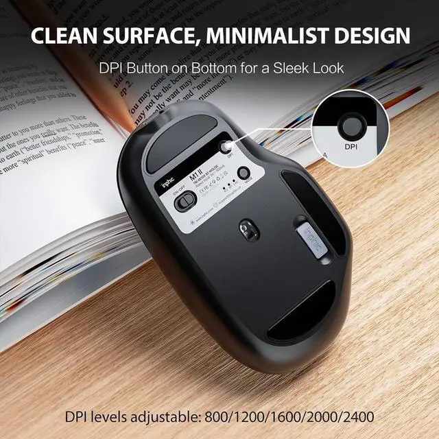 Alt view image 7 of 7 - Hitoor [Upgraded] Wireless Mouse Bluetooth, 80g Tri-Mode (Bluetooth 5.0/4.0+ USB 2.4G RF) Computer Wireless Mouse, Visible Battery Leval, Type-C Charging, for Windows/PC/Mac/Tablet/Laptop - Black