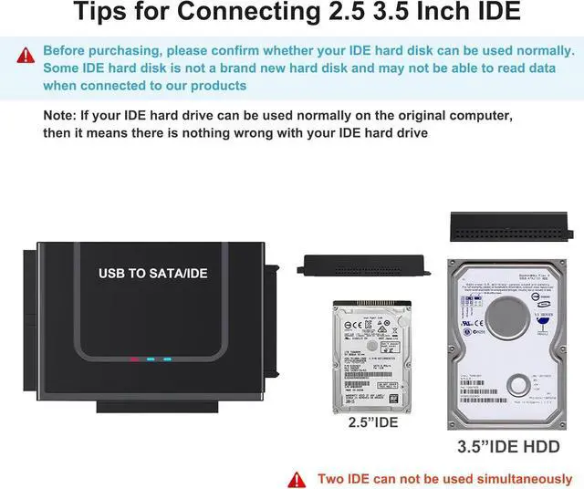 Alt view image 7 of 7 - Hitoor USB 3.0 to IDE SATA Adapter, USB 3.0 Type C Hard Drive Reader External HDD Converter for 2.5/3.5 inches IDE SATA HDD SSD, DVD/CD Optical Drive, 12V/2A Power Adapter Included