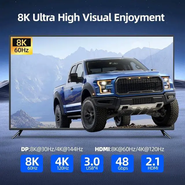 Alt view image 3 of 7 - Hitoor 8K@60Hz KVM Switch 3 PCs 3 Monitors, Triple Monitors KVM Switch 4K@144Hz for 3 Computers that Share 3 Monitors and 4 USB 3.0 Devices Includes Power Supply, Wired Remote Control and USB Cables