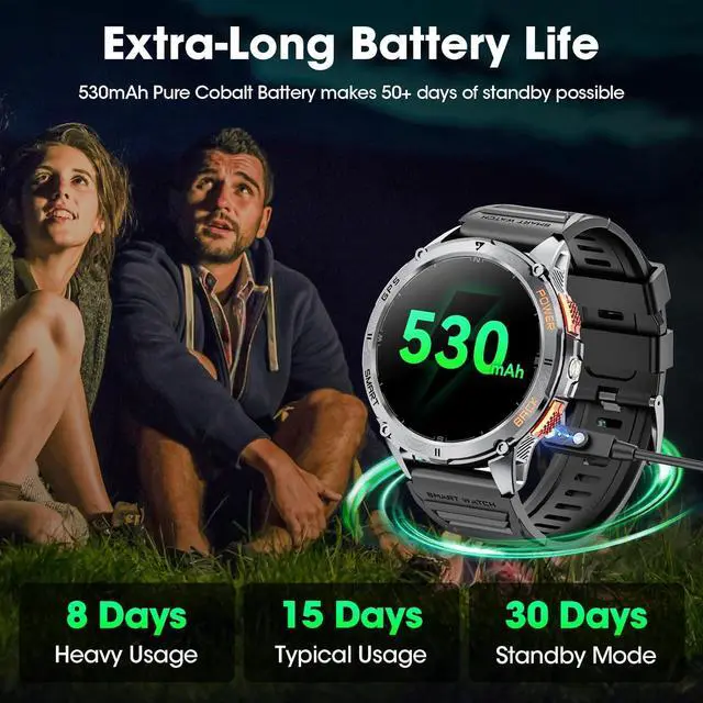 Alt view image 6 of 6 - Hitoor GPS Smart Watch for Men, 1.43''AMOLED Smartwatch with Answer/Make Call, 170 Sports Modes, Compass, LED Flashlight, Heart Rate, Stress Monitor Sports Watch, IP68 Waterproof Watch for Android iOS