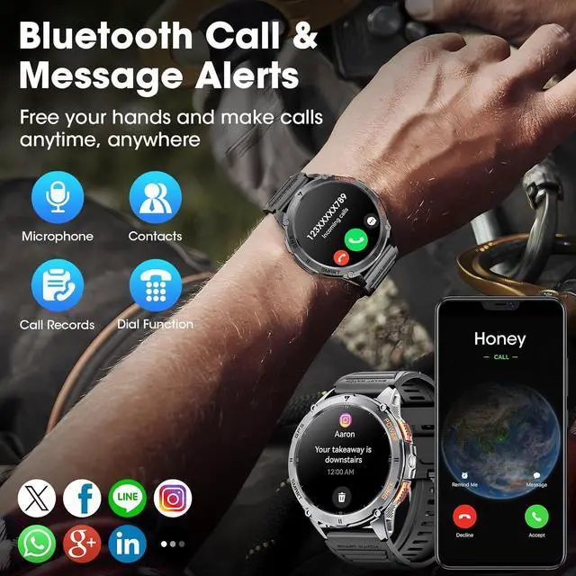Alt view image 4 of 6 - Hitoor GPS Smart Watch for Men, 1.43''AMOLED Smartwatch with Answer/Make Call, 170 Sports Modes, Compass, LED Flashlight, Heart Rate, Stress Monitor Sports Watch, IP68 Waterproof Watch for Android iOS