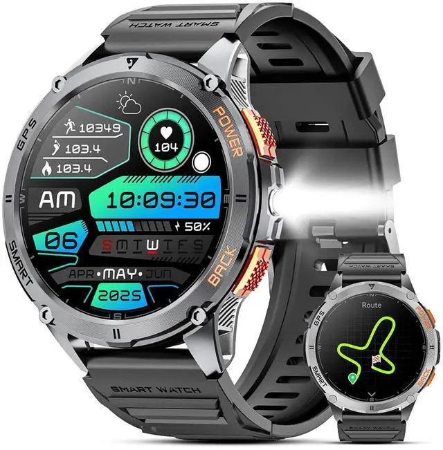 Main image of Hitoor GPS Smart Watch for Men, 1.43''AMOLED Smartwatch with Answer/Make Call, 170 Sports Modes, Compass, LED Flashlight, Heart Rate, Stress Monitor Sports Watch, IP68 Waterproof Watch for Android iOS