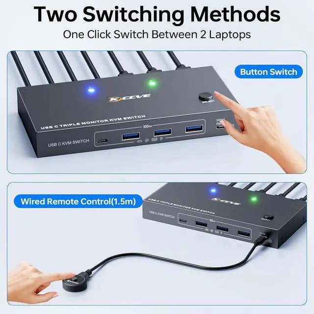 Alt view image 5 of 7 - USB C KVM Switch 3 Monitors 2 Laptops 4K 1080P@60Hz,USB-C Docking Station Triple Monitor KVM Switches with 4 USB 3.2 Ports,10Gbps 80W PD Charging,For Windows and Mac OS,Driver Installation is Required