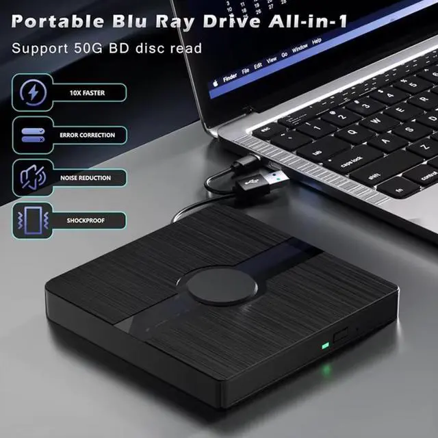 Alt view image 6 of 7 - Hitoor External Blu Ray Drive, BD Player with Read/Write Capability Portable Blu-ray Player with USB 3.0 and Type-C CD/DVD Burner 3D Blu-ray Drive Compatible with Win10 and Mac OS,Drive Blu Ray Player