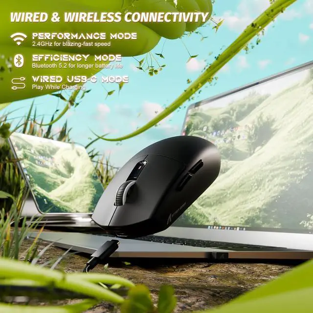 Alt view image 2 of 7 - Hitoor Wireless Gaming Mouse with Magnetic Charging Dock, PixArt PAW3311 Sensor, Tri-Mode Wireless Mouse, BT/2.4G Wireless/Wired Gaming Mouse, 25000 DPI,59g Superlight Gamer Mice for PC/Win/Mac(Black)