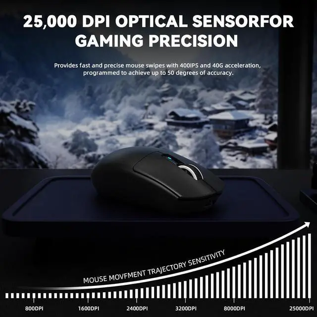 Alt view image 6 of 7 - Hitoor Wireless Gaming Mouse with Magnetic Charging Dock, PixArt PAW3311 Sensor, Tri-Mode Wireless Mouse, BT/2.4G Wireless/Wired Gaming Mouse, 25000 DPI,59g Superlight Gamer Mice for PC/Win/Mac(Black)