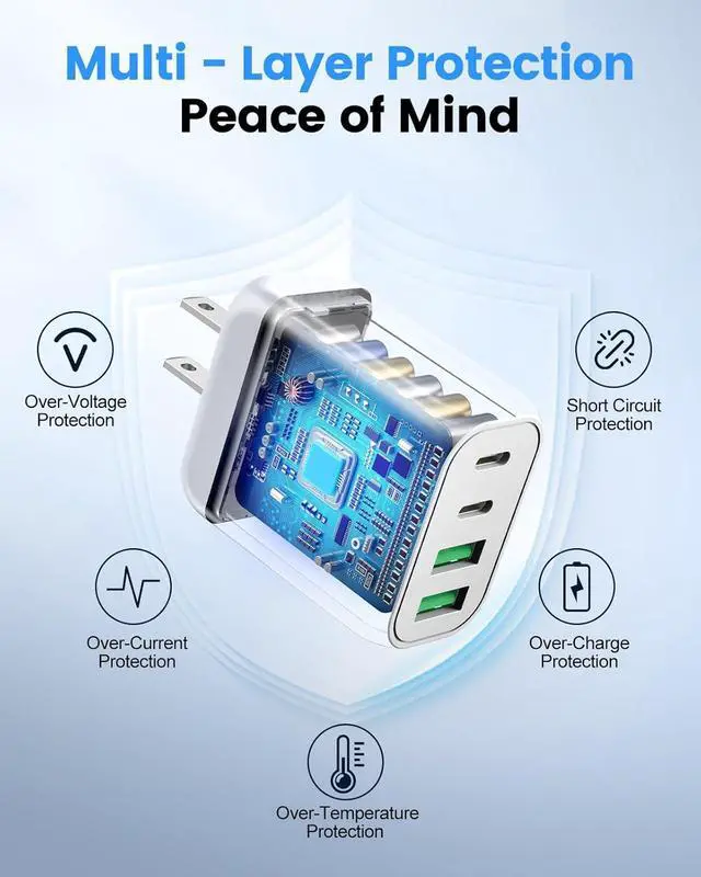 Alt view image 4 of 7 - Hitoor 40W USB C Charger Block, 2-Pack Wall Charger, 4-Port Fast Charging Block Power Adapter, Dual PD & QC Type-C Multiport Wall Charger for i-Phone 16 15 14 13 12 11 Pro Max, Android Phones, Tablets