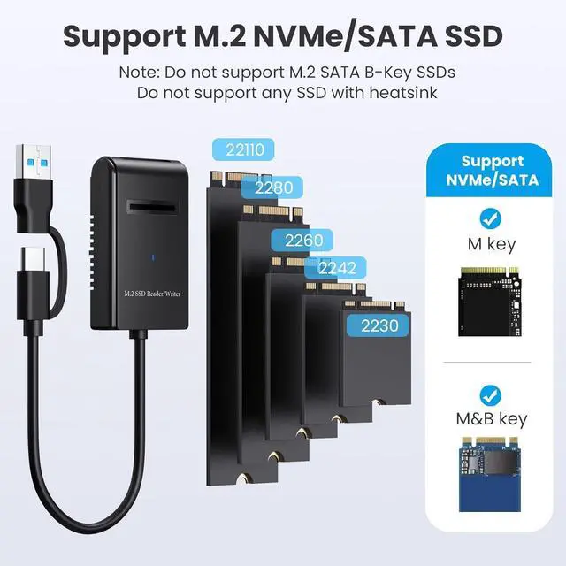 Alt view image 2 of 7 - Hitoor M.2 NVMe&SATA Reader ,M.2 SSD to USB A C Reader Adapter for (M Key, B+M Key) NVMe and SATA NGFF SSD Drives Dock Full Size 22110/2280/2260/2242/ 2230 Portable Plastic Enclosure