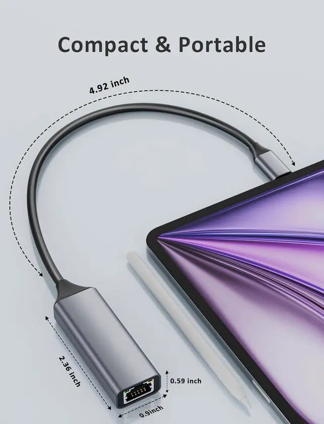 Alt view image 7 of 7 - Hitoor USB C to Ethernet Adapter, 1Gbps RJ45 to USB C Ethernet Network Adapter, Portable Type C to Ethernet Dongle Compatible for Thunderbolt 4/3, MacBook Pro/Air, iPhone 16/15 Pro/Max, iPad, XPS