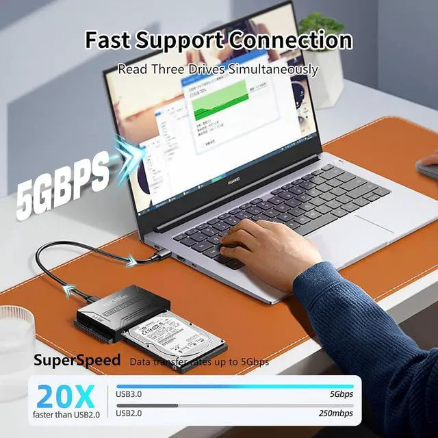 Alt view image 3 of 5 - Hitoor USB 3.0 to SATA IDE Adapter, Hard Drive Reader Adapter, IDE/SATA to USB 3.0 External Data Recovery Converter, USB to SATA/IDE Hard Drive Adapter for Universal 2.5 3.5 HDD SSD Hard Drive Disk