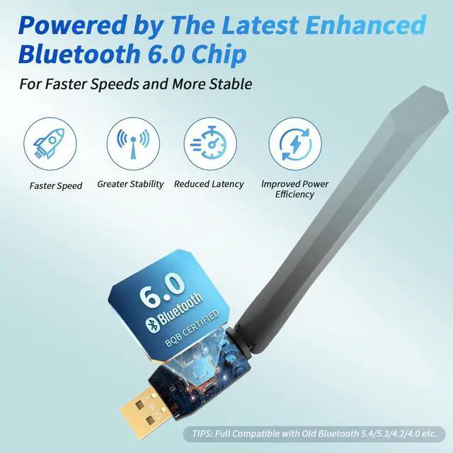 Alt view image 2 of 7 - Hitoor Long Range Bluetooth 6.0 Adapter for PC, Built-in PA for 5dBi High-Gain Wireless USB Dongle for Windows 11/10/8.1 Laptop Desktop, Plug & Pair w/Bluetooth Headphones Speaker Keyboard Mouse
